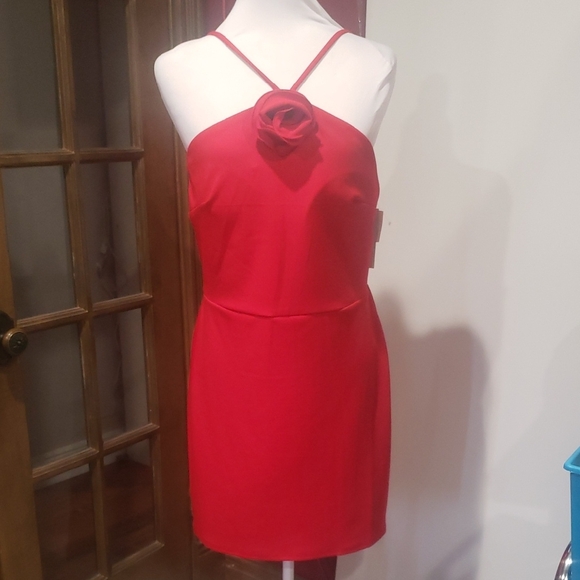 Speechless Red halter flower/rose Mini Dress SZ XL nwt - Picture 1 of 9